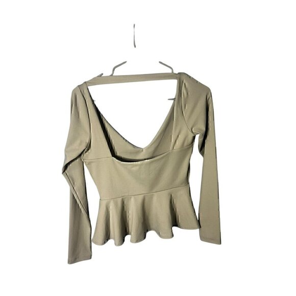 Susana Monaco Womens Long Sleeve Peplum Top With Open Back In Sage/grey, SM - Picture 4 of 7